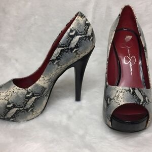 Jessica Simpson Designer Peep-Toe Snake Print Heels